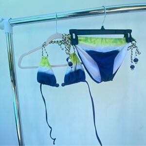 Ella Moss Isla Blue Green White Bead Bikiji Size M/L